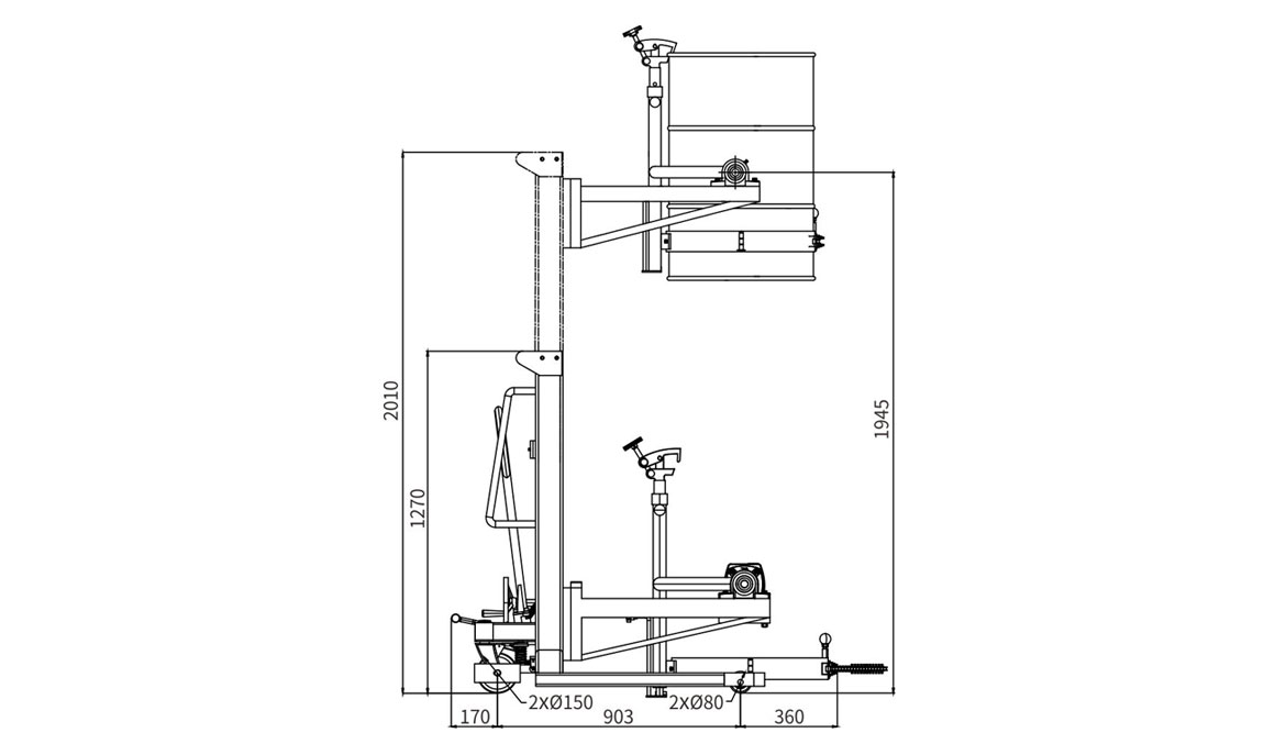兩節門架液壓油桶翻轉堆高車